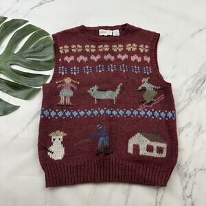 Astor One Womens Vintage 80s Sweater Vest Size M Purple Pink Novelty Knit Wool